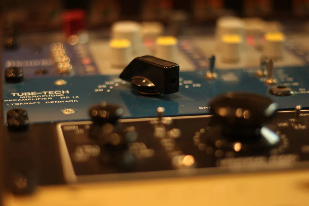Outboard preamps and processors at Limusic recording studio in southern France