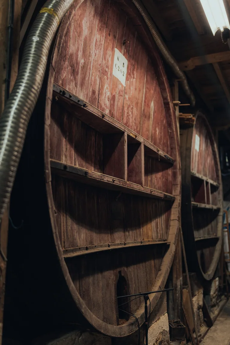 Wine barrel recording space at Limusic Residential Recording Studio, the former winery estate in Limoux, southern France