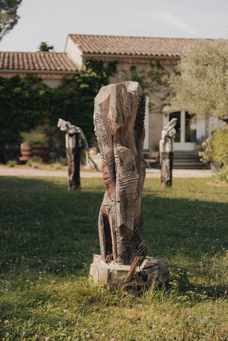 Wodden scultpures at Limusic Residential Recording Studio