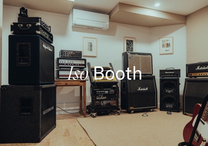 Iso Booth live room with professional amplifiers and recording equipment at Limusic residential recording studio in southern France