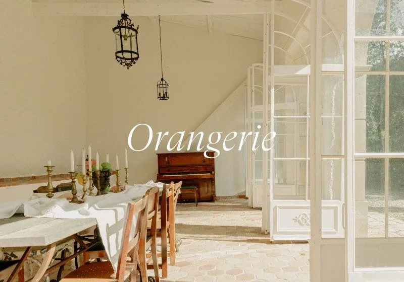 Orangerie recording space at Limusic residential studio in Limoux, France, featuring piano and dining area